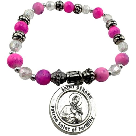 St. Gerard Ladies Fertility Polymer Glass Bead Charm Bracelet Gift - Picture 5 of 9
